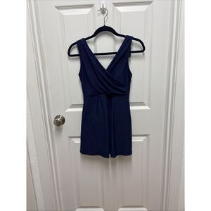 Lands' End Womens Navy Blue Surplice Neck‎ Beach Swimsuit Swim Dress Size 4P